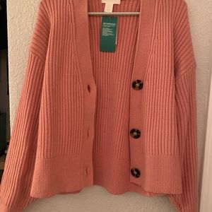 Pink Rib-knit Cardigan